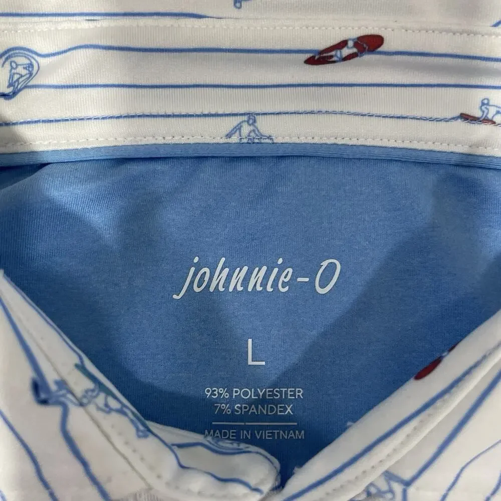 Johnnie-O Polo Shirt Men’s Large White Surfboard Print Golf Stretch Glacier Club - Picture 4 of 7